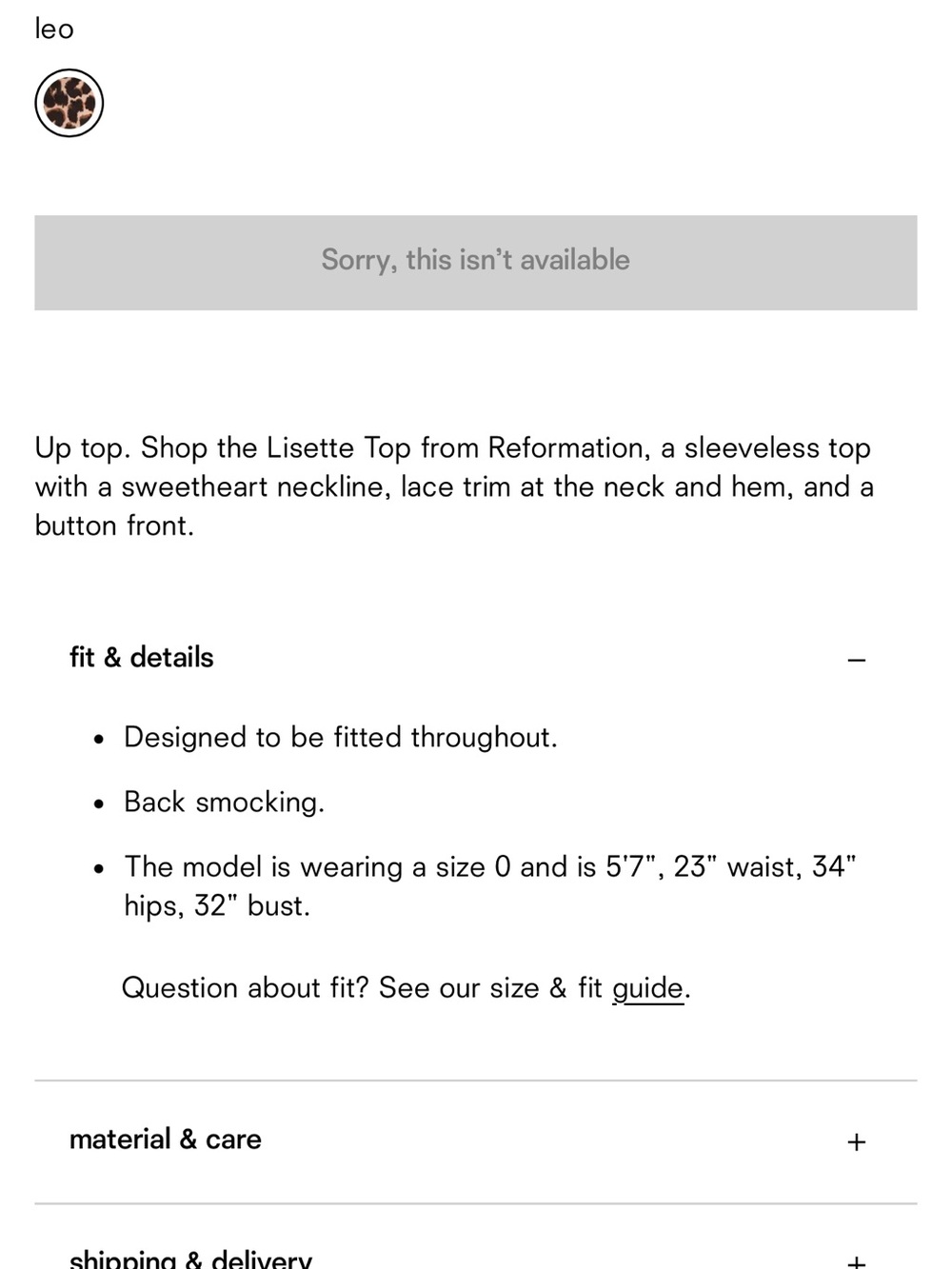 Reformation Lisette Top Brown - Size 2 - Picture 6 of 8